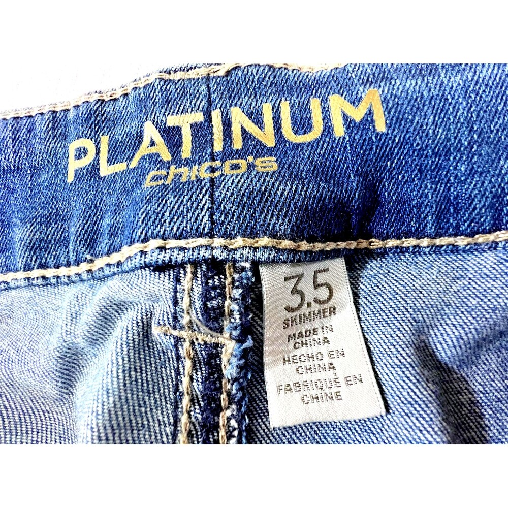 Chico's Platinum Distressed Skimmer Ankle Jeans Medium Wash Size 3.5 - Picture 2 of 8